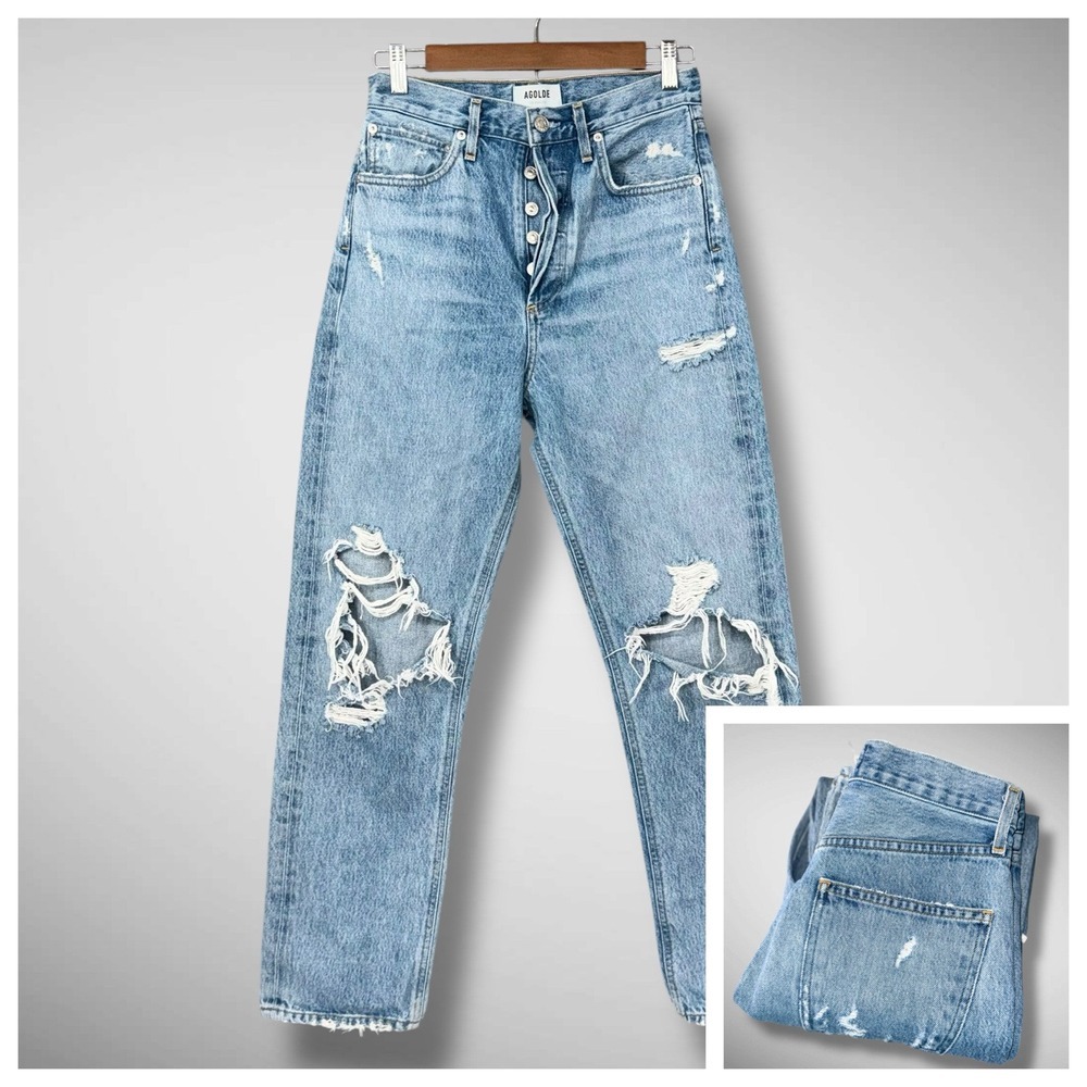 Agolde High Rise Distressed Blue Jeans